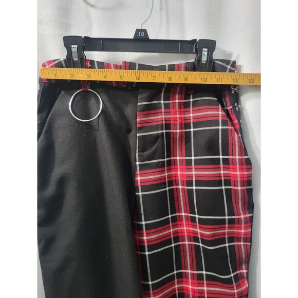 Hot Topic Womens Pant S Black Red Plaid Split Leg Punk Goth Pants Elastic Waist - Picture 7 of 13
